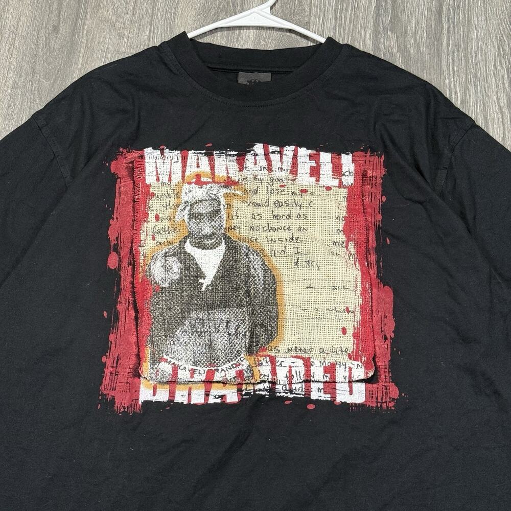 Rare Vintage Y2K Tupac Shakur Makaveli Brand Printed Black Shirt Rap HipHop Sz L - Picture 2 of 9